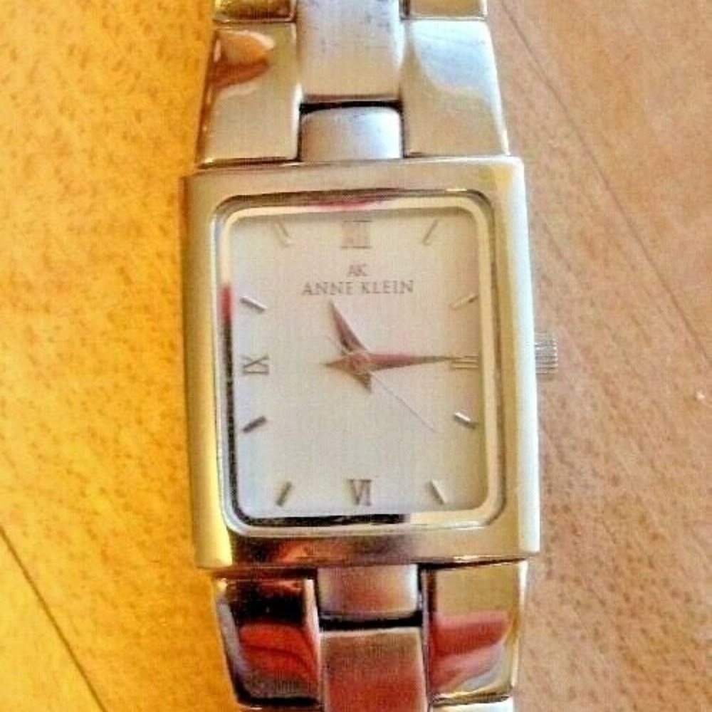 Anne Klein Watch Square Face Stainless Steel Silver Tone Bracelet Band Quartz